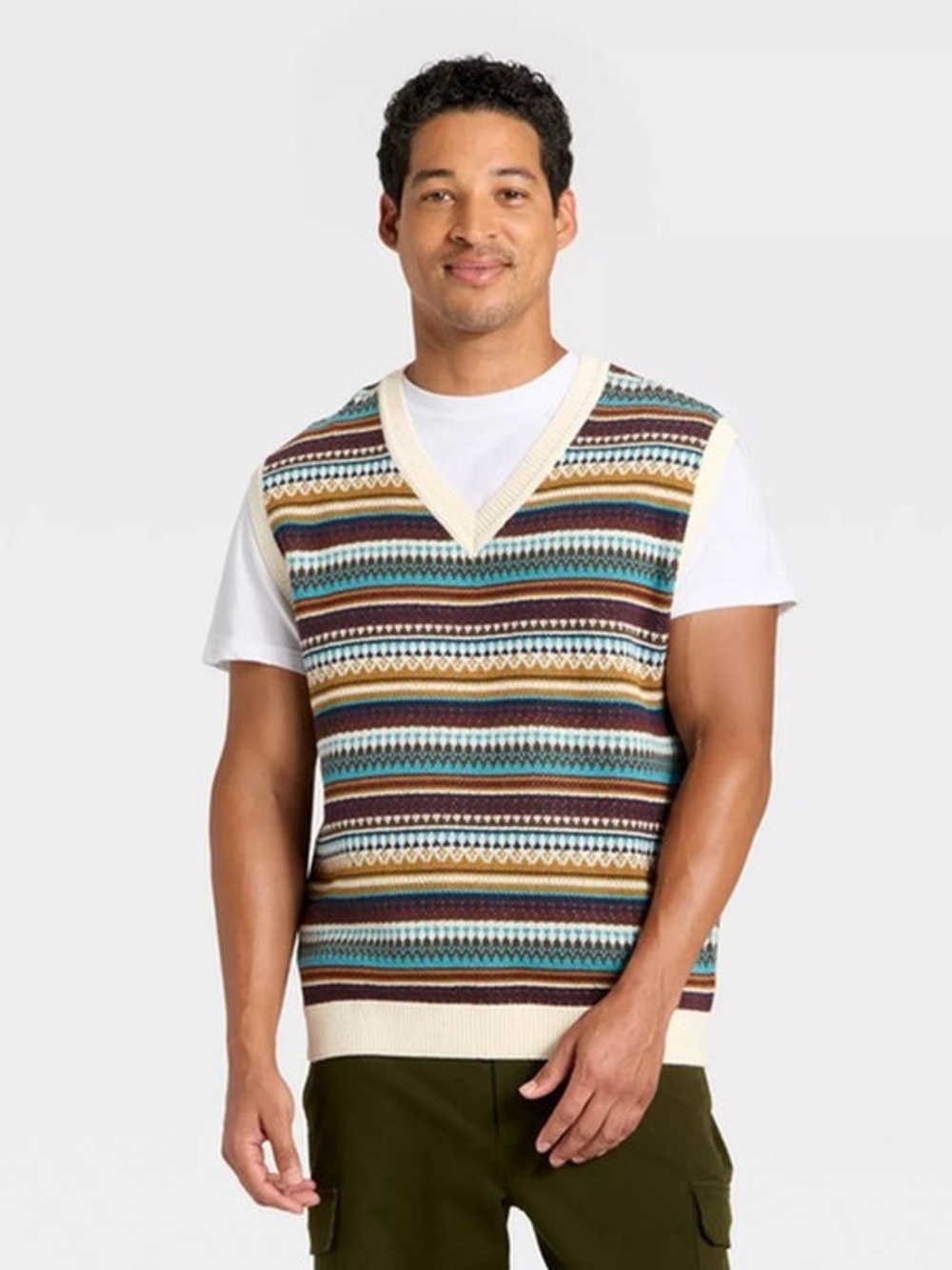 NWT Goodfellow & Co Men's V-Neck Sweater Vest Multicolor Stripe Size Medium
